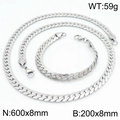 Silver stainless steel 8mm Cuban link necklace and bracelet jewelry set for men - 8mm Steel Color-Necklace 60cm