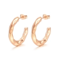 French vintage style C-shape earrings in rose gold finish with quilted pattern - Style A Wave Texture C-Shape (KE108798-KFC) / Rose Gold