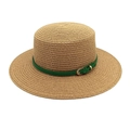 Chapeau de paille à bord large avec ruban en cuir vert pour protection solaire - M (56-58cm) / Kaki