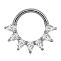 Silver stainless steel nose ring with seven marquise-cut clear zirconia gemstones - 1.2x8mm / Style 5-Steel Color