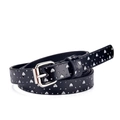 Kids black leather belt with silver glitter heart patterns and metal buckle - 82cm / Black Heart