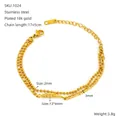 Detailed view of dual-layer stainless steel gold chain bracelet with feather pendant - Double Layer Feather Pendant Style / Gold