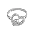 Silver adjustable heart ring featuring letter F with sparkling small crystal accents - Initial F (Silver Ring F) / Silver
