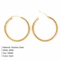 Elegant 50mm gold-plated stainless steel hoop earrings with a thick 4mm polished band - 50mm / Gold