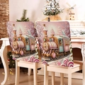 Christmas chair covers featuring festive vintage steam train prints on textured linen fabric - Pink Vintage Steam Train (YT05-16)
