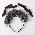 Halloween bat headband with black and silver tinsel and glitter bat accents - Black/Silver