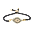 Adjustable black cord Evil Eye bracelet with blue zircon stones and gold-plated finish - Black Woven Rope-Gold Accessories