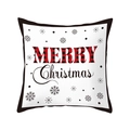 Square white Christmas pillow cover with red buffalo plaid Merry Christmas text and snowflakes - TQR31-9/Merry Christmas Text Snowflake