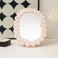 Portable pink wave frame desktop vanity mirror with foldable high-definition glass - Round Light Pink