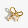 Broche nœud dorée élégante avec zircons clairs en forme de cœur pour un look raffiné - Broche Noeud Dorée (KX011)