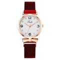 Women's fashion watch with red Milanese magnetic strap and rose gold rhinestone dial - Red