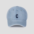 Light blue washed denim baseball cap featuring a navy blue embroidered C letter logo - M (56-58cm) / Light Blue