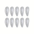 Set of 10 silver glitter teardrop snap hair clips arranged in a 2x5 grid on white background - Silver (10Pcs Set)