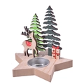 Christmas wooden reindeer star candle holder with green trees and festive ornaments - Elk Style