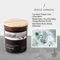 Venice Carnival scented soy candle in amber glass jar with wooden lid 140g - Venice Carnival