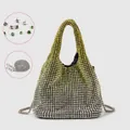 Silver to yellow-green gradient rhinestone bucket bag with a metal snake chain strap - Gradient Yellow