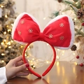 Christmas reindeer bow headband with red velvet, gold snowflakes and faux fur trim - Snowflake Large Bow