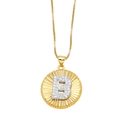 Gold-plated coin necklace with a silver letter B pendant on a radiant relief disk - Letter B