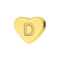 Close-up of gold heart-shaped charm bead with engraved letter D for DIY jewelry - Letter D