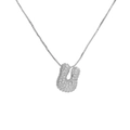 Sparkling silver box chain necklace with a cubic zirconia-encrusted letter U balloon pendant - Letter U / Silver