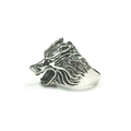 Punk style wolf head ring in antique silver finish with detailed carved fur and features - Adjustable Open / Roaring Wolf Head Style (PJ-1015-13)