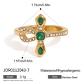 Detail view of a stainless steel cross ring with green gems and product dimensions - US 7 / Cross Inlaid Green Gemstone Style (JDR0112043-7)
