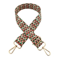 Detail van de kleurrijke tasriem met pauwenpatroon en gouden metalen gespen - Groen Paars Rood Wit (Gouden Gesp)