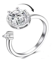 Detail view of a silver spinning ring featuring a sparkling zircon stone for stress relief - Classic Six-Prong Spinner
