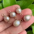 Baroque freshwater pearl pendant with gold plated border and dual hanging rings for DIY jewelry - No.38 Double Loop Width 8-9mm