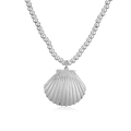 Detailed close-up of a silver beaded necklace featuring a textured seashell pendant - Style C / Necklace / White Gold