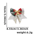 Christmas bow with golden bells and red-green plaid ribbon on a white background - One Size / Type K/White Grey Pattern