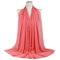 Solid coral pink pearl chiffon long scarf for women with lightweight draping texture - Watermelon red