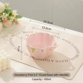 Ciotola in ceramica rosa fragola con doppi manici e bordo floreale per ramen, 450ml - Ciotola a doppio manico da 6,5 pollici - Fragola rosa