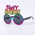 Rainbow gradient Happy New Year party glasses with round frames and black polka dots - Colorful New Year Glasses With Small Holes