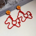 Detail of red and yellow horse-shaped earrings with Fu character in traditional style - 19# Red and Yellow Blessing Horse Dangle Earrings (Pair)