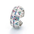 Men's geometric triangle ring with multi-color zircon pavé in silver-tone finish - Platinum