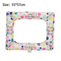 Inflatable birthday photo frame balloon with colorful dots and Happy Birthday text 55x57cm - White Photo Frame