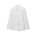 Blazer femme en mélange de lin blanc avec ceinture nouée et manches longues - S / Blanc