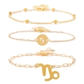 Three-piece gold-tone Capricorn zodiac charm bracelet set with minimalist bead chains - Capricorn