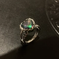 Adjustable heart-shaped mystic topaz ring with a vintage silver twisted rope band - Adjustable Open / Heart-shaped Iridescent Gem Style (J2557)