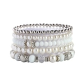 Detail of 5-piece multilayer silver bead and pearl stretch bracelet set for women - Silver/Milky White/Clear Set (SY0308-1)