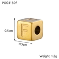 Macro shot of 0.5cm gold titanium steel bead engraved with the letter F for DIY jewelry - Letter F / Gold