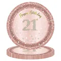Roségoldene Einweg-Pappteller zum 21. Geburtstag mit Glitzersternen und Diamanten - 21. Geburtstag Kleine Teller