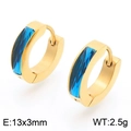 Golden square-cut dark blue zircon hoop earrings measuring 13x3mm and weighing 2.5g - Gold-Dark Blue Style(KE118296-TGD)