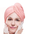 Pink microfiber coral fleece hair drying towel cap with button closure for women - Solid Color / 25*65cm / Pink