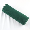 Detail of dark green cotton linen scarf with frayed edges and natural crinkle texture - Dark Green