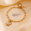 Bracelet à pendentif cœur doré 18K avec chaîne trombone et incrustation en nacre - Bracelet Coeur Avec Diamants (N408)