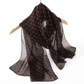Elegant long chiffon scarf featuring a classic black background with vibrant red polka dots - Black Red Polka Dot