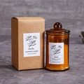 Vanilla scented candle in amber glass jar with matching kraft gift box packaging - Vanilla