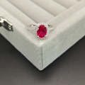 Classic 925 sterling silver ring with oval red gemstone in a sparkling halo setting - Size 5 / Ruby Red